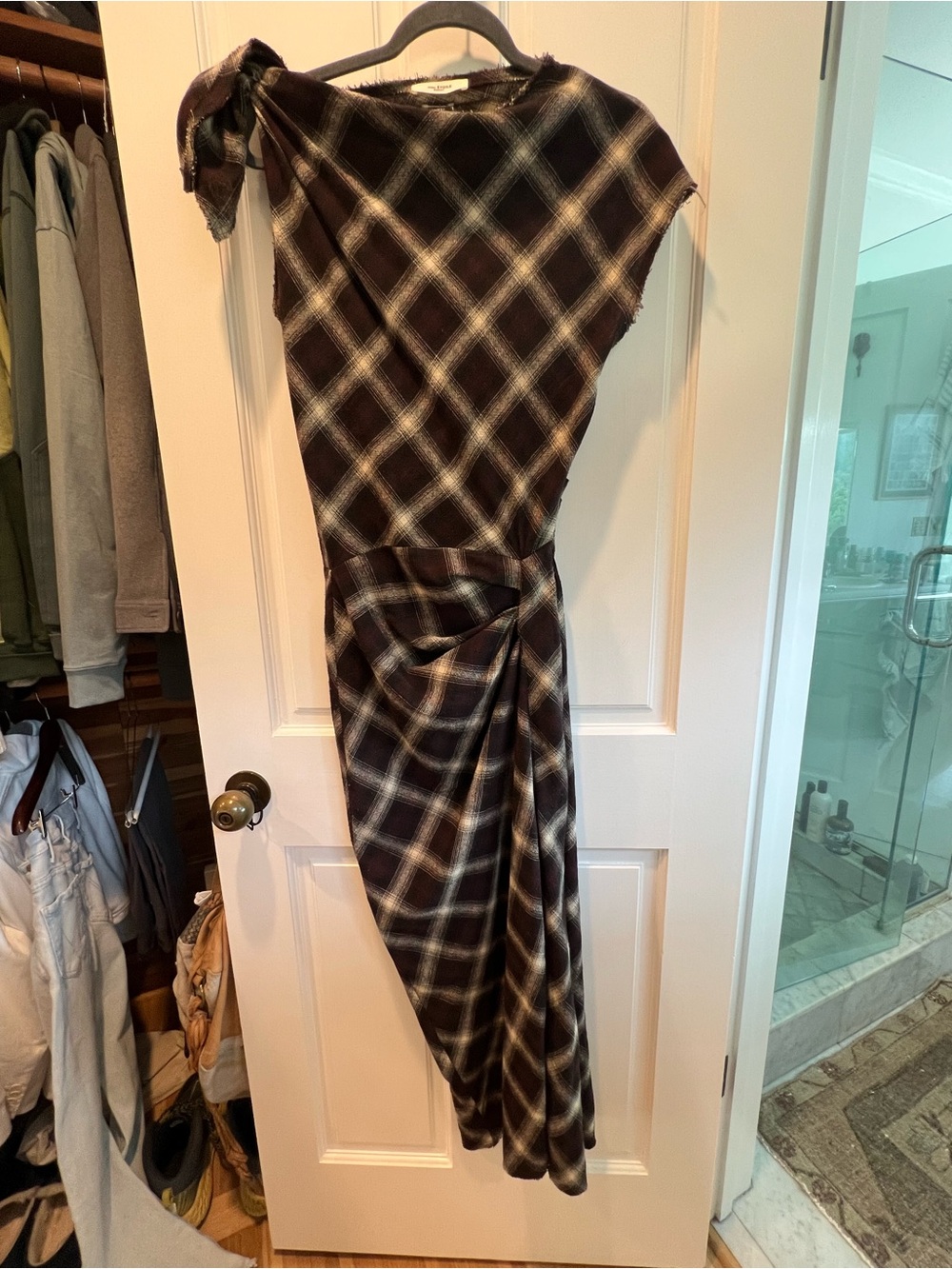 Isabel Marant Naerys Black and Cream Plaid Midi Dress with Shoulder Bow Sz36 - Picture 11 of 11